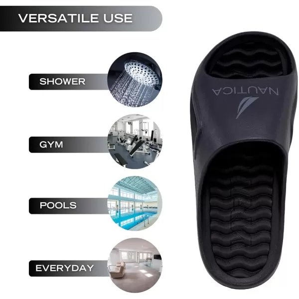 Nautica Mens Athletic Slides Sport Shower Sandals for Indoor  Outdoor  Lightweight Durable and ComfortableBlack Charcoal