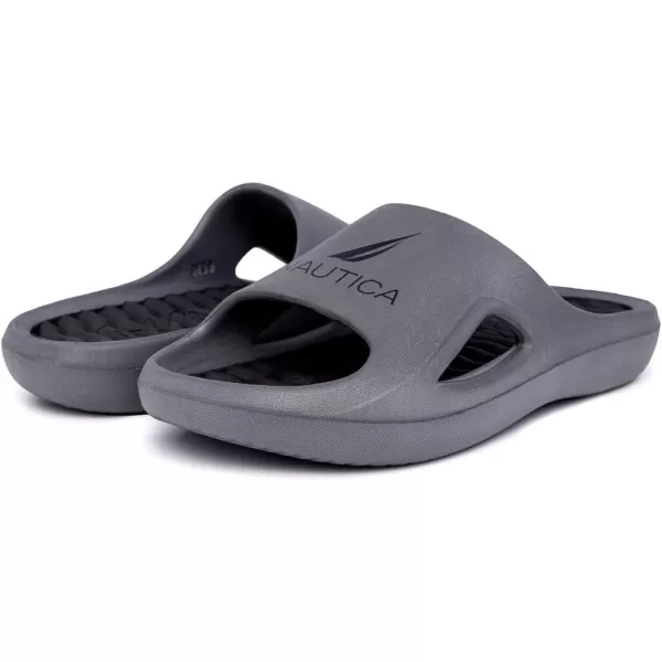 Nautica Mens Athletic Slides Sport Shower Sandals for Indoor  Outdoor  Lightweight Durable and ComfortableCharcoal Black