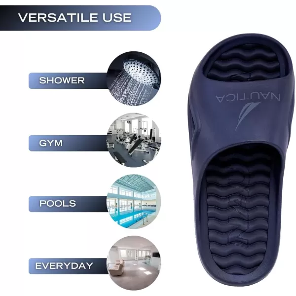 Nautica Mens Athletic Slides Sport Shower Sandals for Indoor  Outdoor  Lightweight Durable and ComfortableNavy Charcoal