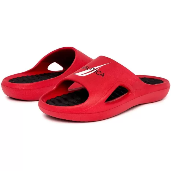 Nautica Mens Athletic Slides Sport Shower Sandals for Indoor  Outdoor  Lightweight Durable and ComfortableRed