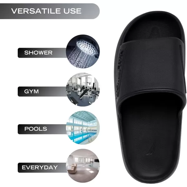 Nautica Mens Athletic Slides Sport Shower Sandals for Indoor  Outdoor  NonSlip Lightweight Durable and ComfortableBlack