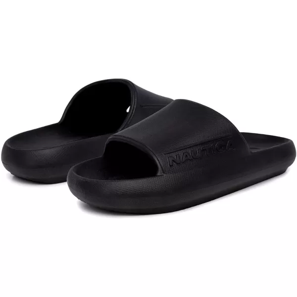 Nautica Mens Athletic Slides Sport Shower Sandals for Indoor  Outdoor  NonSlip Lightweight Durable and ComfortableBlack