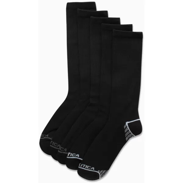 Nautica Mens Athletic Socks  Cushioned Crew Socks 5 PackBlack