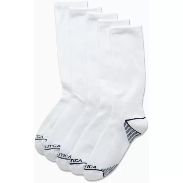 Nautica Mens Athletic Socks  Cushioned Crew Socks 5 PackWhite