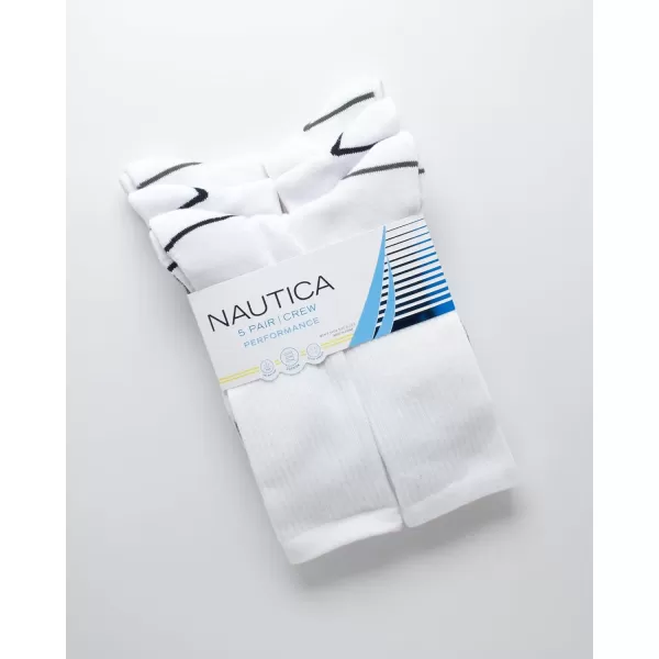 Nautica Mens Athletic Socks  Cushioned Crew Socks 5 PackWhite