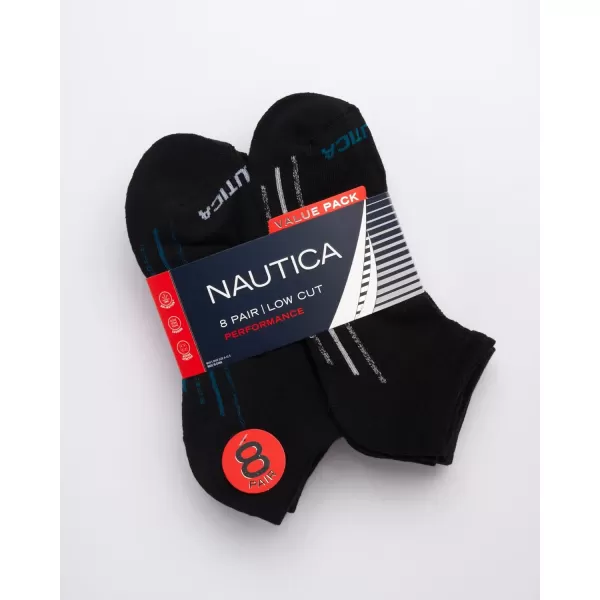 Nautica Mens Athletic Socks  Cushioned Low Cut Socks 6 8 12 PackBlack Stripe