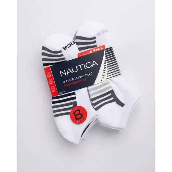 Nautica Mens Athletic Socks  Cushioned Low Cut Socks 6 8 12 PackWhite Stripe