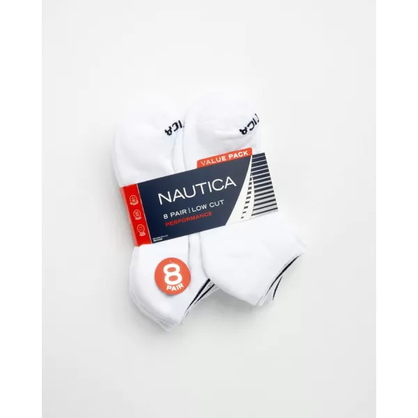 Nautica Mens Athletic Socks  Cushioned Low Cut Socks 8 PackWhite