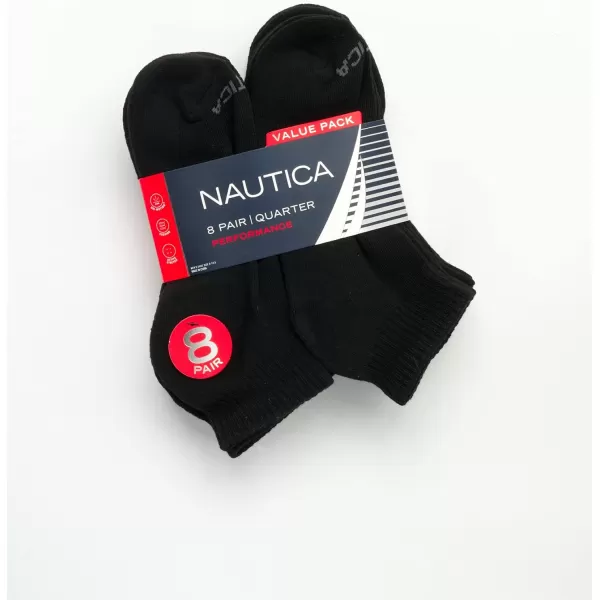 Nautica Mens Athletic Socks  Cushioned Quarter Cut Ankle Socks 8 PackBlack