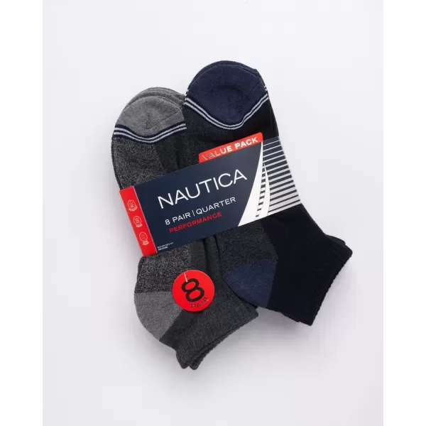 Nautica Mens Athletic Socks  Cushioned Quarter Cut Ankle Socks 8 PackGreay HeatherNavy