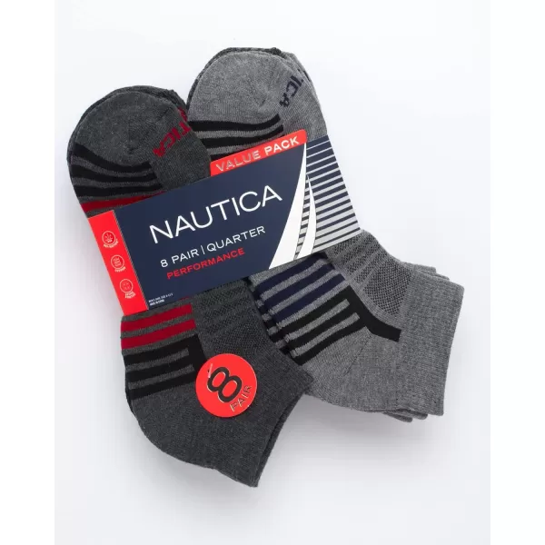 Nautica Mens Athletic Socks  Cushioned Quarter Cut Ankle Socks 8 PackGrey Assorted