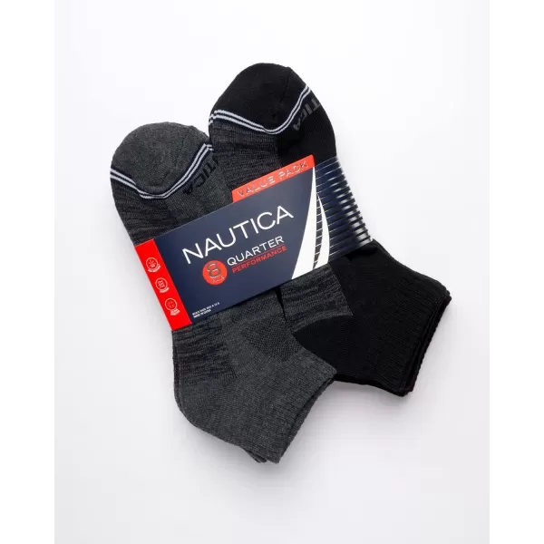 Nautica Mens Athletic Socks  Cushioned Quarter Cut Ankle Socks 8 PackGreyBlack