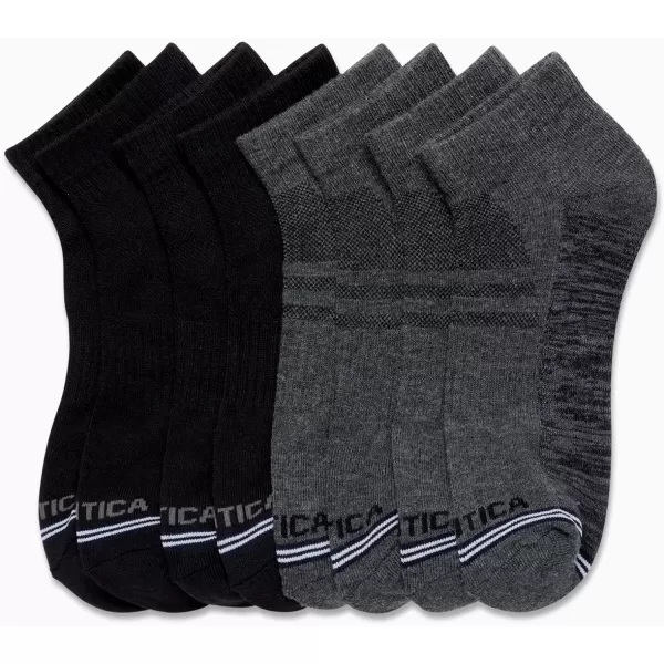 Nautica Mens Athletic Socks  Cushioned Quarter Cut Ankle Socks 8 PackGreyBlack