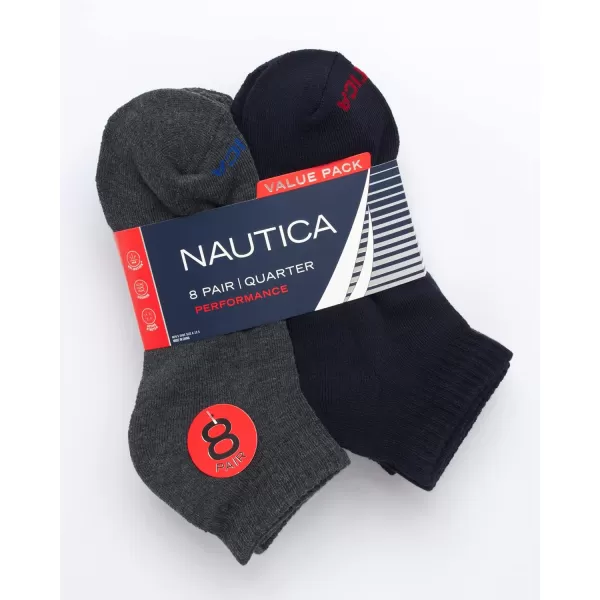 Nautica Mens Athletic Socks  Cushioned Quarter Cut Ankle Socks 8 PackNavyGrey