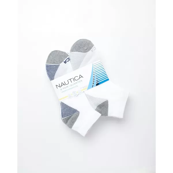 Nautica Mens Athletic Socks  Cushioned Quarter Cut Ankle Socks 8 PackPure White