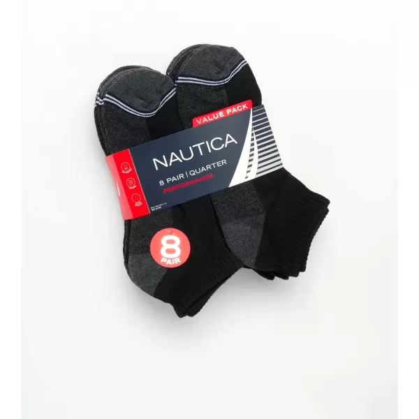 Nautica Mens Athletic Socks  Cushioned Quarter Cut Ankle Socks 8 PackSolid Black