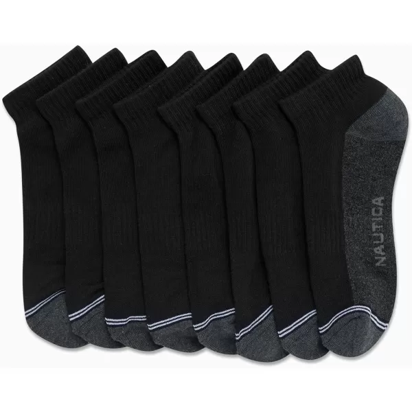 Nautica Mens Athletic Socks  Cushioned Quarter Cut Ankle Socks 8 PackSolid Black