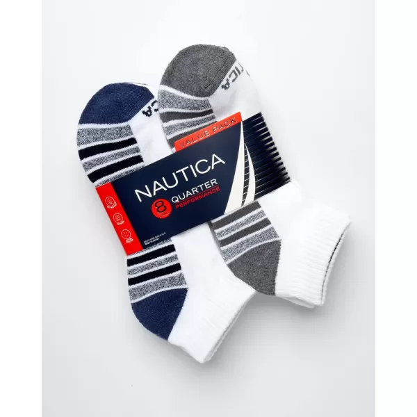 Nautica Mens Athletic Socks  Cushioned Quarter Cut Ankle Socks 8 PackWhite Multi