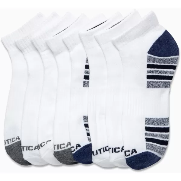 Nautica Mens Athletic Socks  Cushioned Quarter Cut Ankle Socks 8 PackWhite Multi