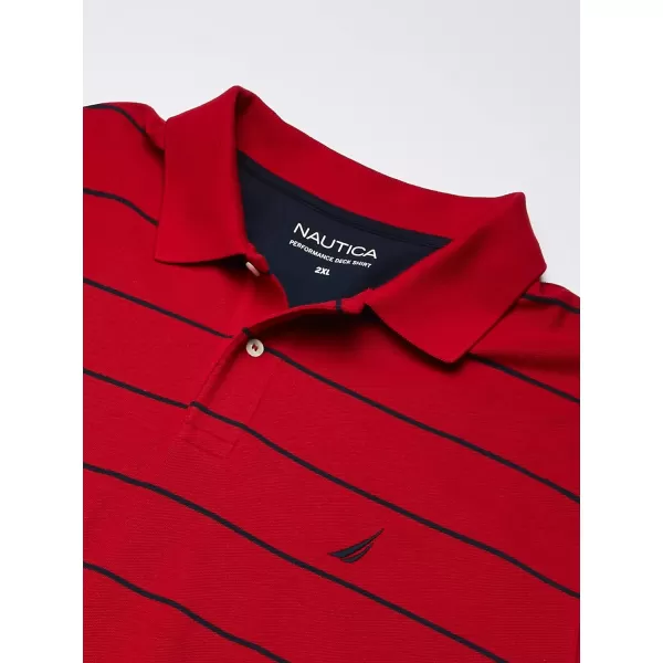 Nautica Mens Big and Tall Classic Short Sleeve Striped Polo ShirtNautica Red