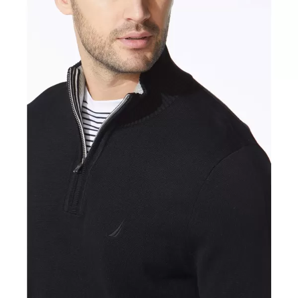 Nautica Mens Big and Tall QuarterZip Knit SweaterTrue Black