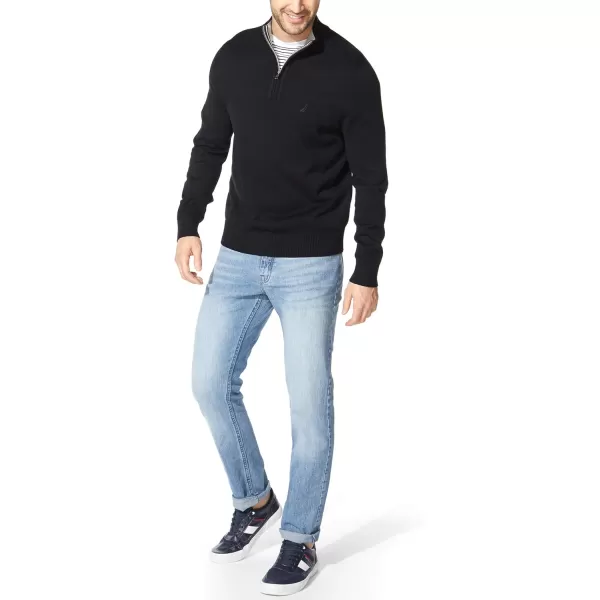 Nautica Mens Big and Tall QuarterZip Knit SweaterTrue Black