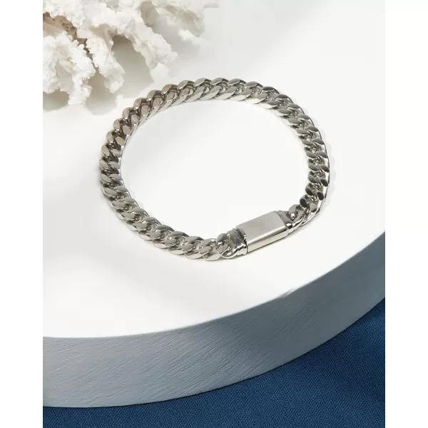 Nautica Mens BraceletOxidized Stainless Steel Curb Link Chain Bracelet for Women and Men7 MM 8