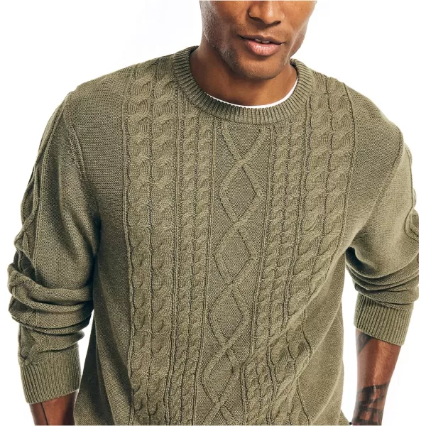Nautica Mens CableKnit SweaterHillside Olive Heather