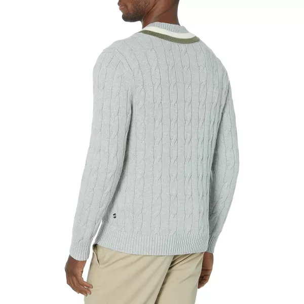 Nautica Mens CableKnit VNeck SweaterGrey Heather