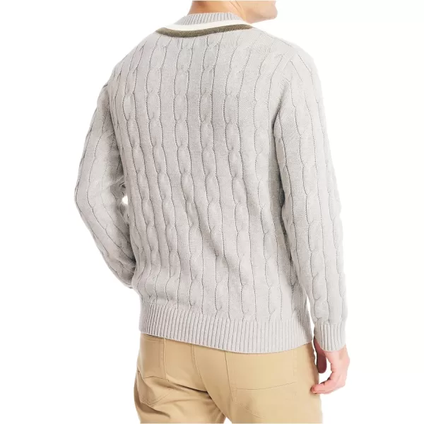 Nautica Mens CableKnit VNeck SweaterGrey Heather