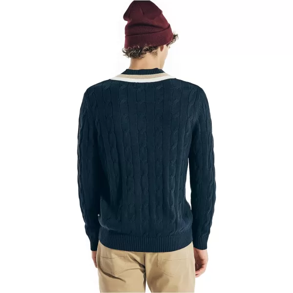 Nautica Mens CableKnit VNeck SweaterNavy