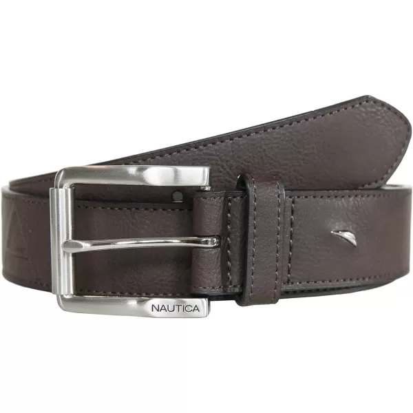 Nautica Mens Casual Padded Leather Belt with Signature OrnamentCasual Jean  Brown