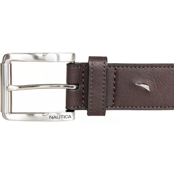 Nautica Mens Casual Padded Leather Belt with Signature OrnamentCasual Jean  Brown