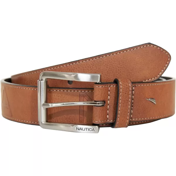 Nautica Mens Casual Padded Leather Belt with Signature OrnamentCasual Jean  Tan