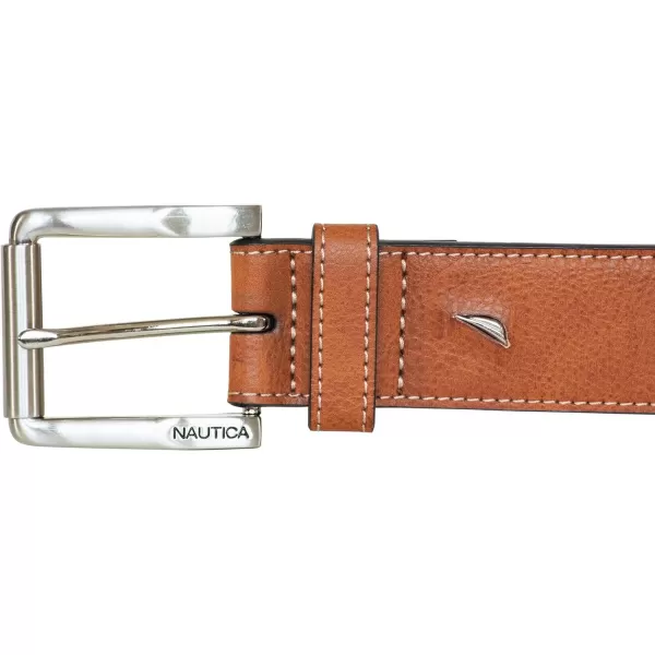 Nautica Mens Casual Padded Leather Belt with Signature OrnamentCasual Jean  Tan