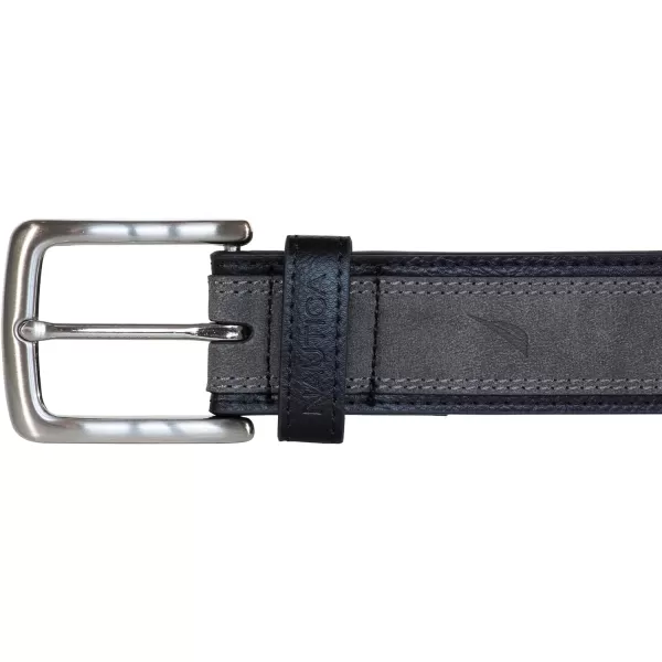 Nautica Mens Casual Padded Leather Belt with Signature OrnamentCasual Overlay  Grey