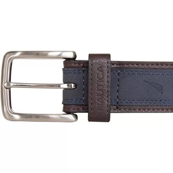 Nautica Mens Casual Padded Leather Belt with Signature OrnamentCasual Overlay  Navy