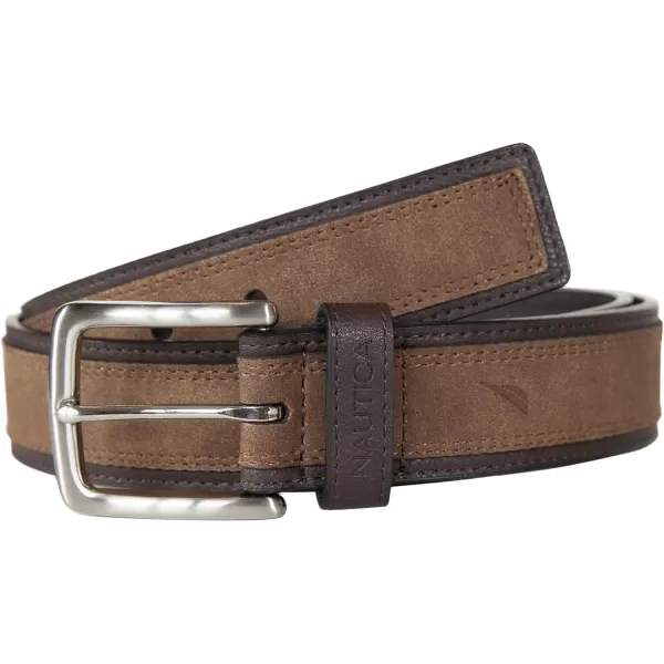 Nautica Mens Casual Padded Leather Belt with Signature OrnamentCasual Overlay  Tan