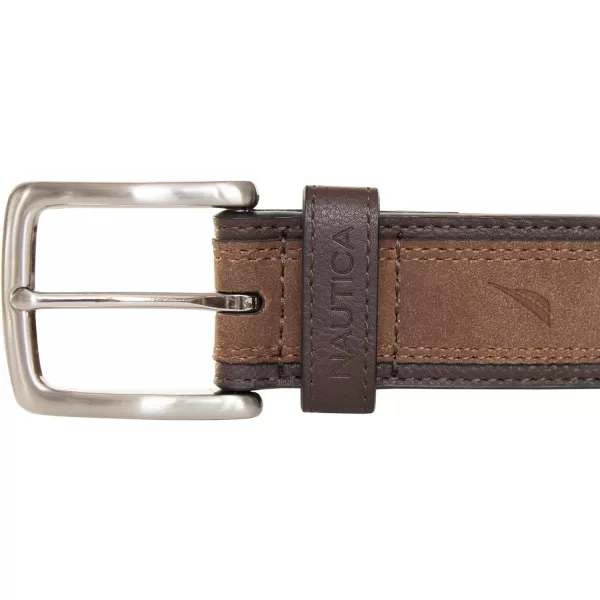 Nautica Mens Casual Padded Leather Belt with Signature OrnamentCasual Overlay  Tan