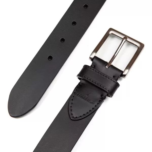 Nautica Mens Casual Padded Leather Belt with Signature OrnamentDebossed Logo  Black