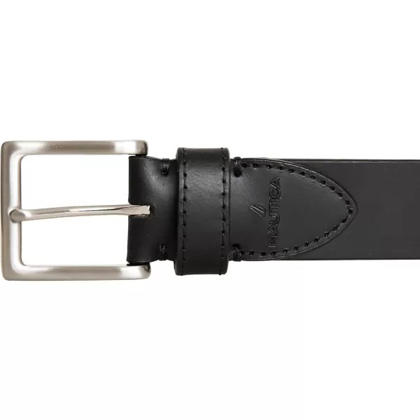 Nautica Mens Casual Padded Leather Belt with Signature OrnamentDebossed Logo  Black