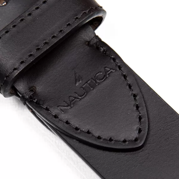 Nautica Mens Casual Padded Leather Belt with Signature OrnamentDebossed Logo  Black