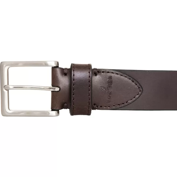 Nautica Mens Casual Padded Leather Belt with Signature OrnamentDebossed Logo  Brown