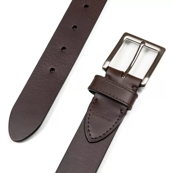 Nautica Mens Casual Padded Leather Belt with Signature OrnamentDebossed Logo  Brown