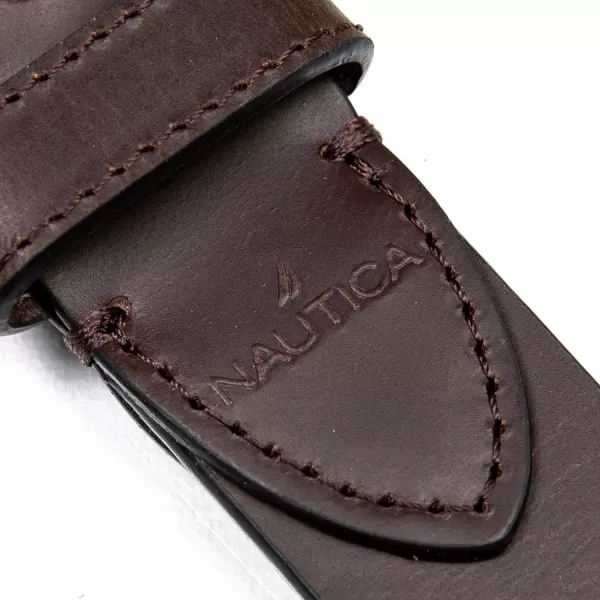 Nautica Mens Casual Padded Leather Belt with Signature OrnamentDebossed Logo  Brown