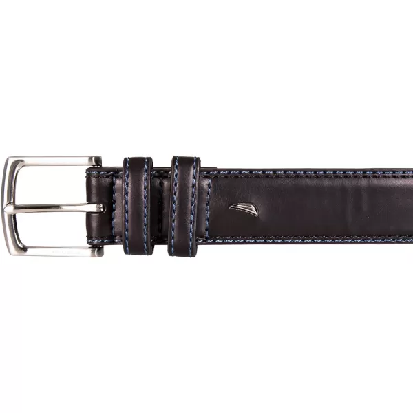 Nautica Mens Casual Padded Leather Belt with Signature OrnamentDouble Keeper  Black