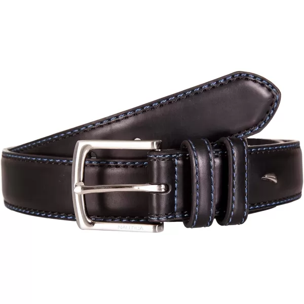 Nautica Mens Casual Padded Leather Belt with Signature OrnamentDouble Keeper  Black