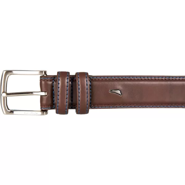 Nautica Mens Casual Padded Leather Belt with Signature OrnamentDouble Keeper  Brown