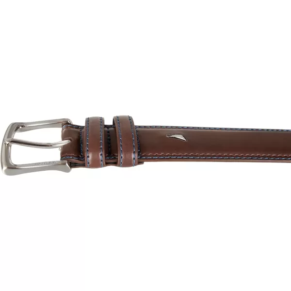 Nautica Mens Casual Padded Leather Belt with Signature OrnamentDouble Keeper  Brown