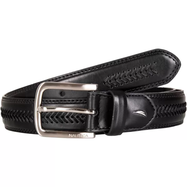 Nautica Mens Casual Padded Leather Belt with Signature OrnamentLeather Laced  Black